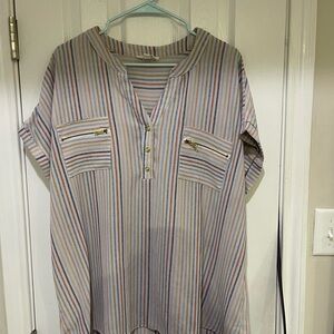 Striped Short Sleeve Blouse
